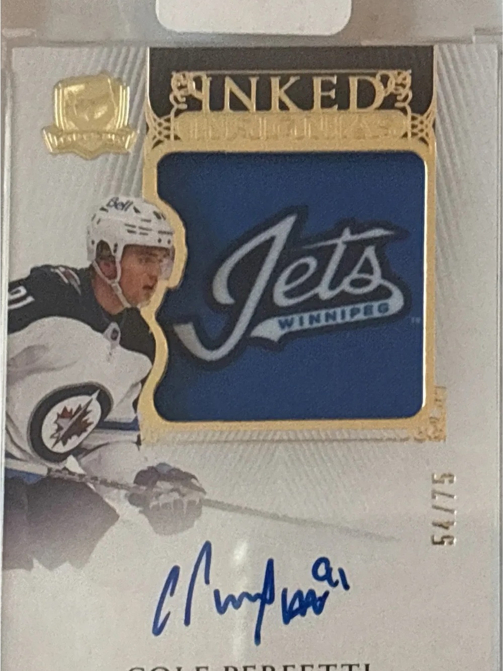 Upper Deck The Cup Cole Perfetti Team Patch Auto Hockey Card LE 54/75